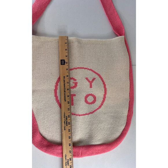 GYTO Smiley Face Knit Tote Bag Pink Cream Get Your Teach On - Picture 9 of 10